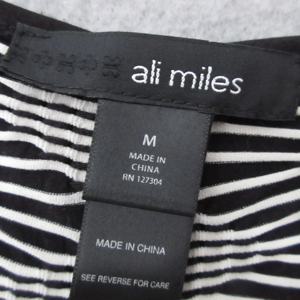 Ali Miles Top Tunic Medium Black White Geometric‎ Artsy Asymmetrical Lagenlook